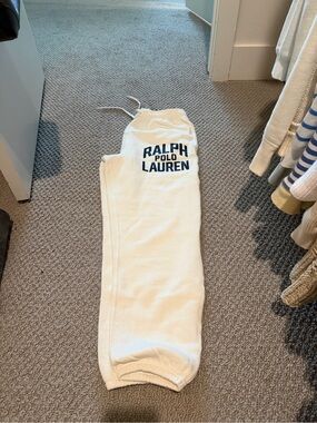 Ralph Lauren Cream Sweatpants with Navy Logo